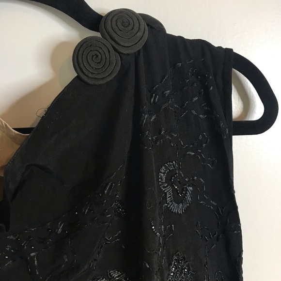 Vintage 1920s Black Silk Crepe Flapper Dress with Beaded Bird Design - Picture 7 of 16